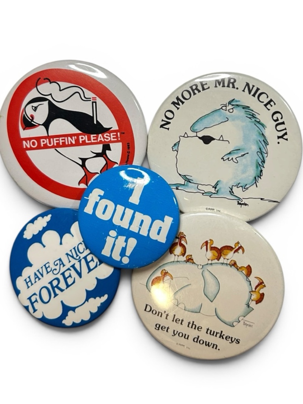 Vintage 80s 90s Novelty Pin Button Lot Cartoon Humor Retro Pins 5pc
